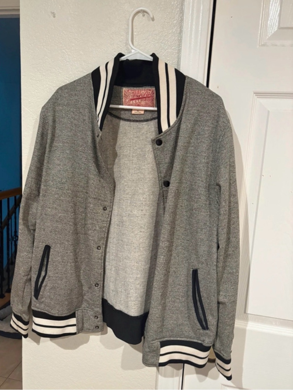Brooklyn Cloth Gray Bomber Jacket with Navy Trim